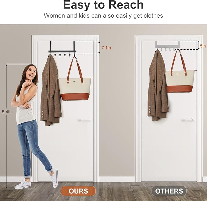 TOPIA HANGER Over The Door Hooks for Hanging, Towel Hooks Towel Racks for Bathroom, Coat Hooks Coat Rack Over The Door Organizer Hanging, Wooden Door Hangers for Coat Towel Hat Purse CT71B