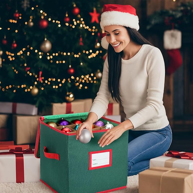 SATINIOR 6 Pcs Upright Christmas Tree Storage Bag Set 9 Ft Christmas Tree Storage Bag 26" Xmas Wreath Containers 11.8" Ornament Bags with Dividers Hold 64 Balls for Artificial Trees Garland(Green)
