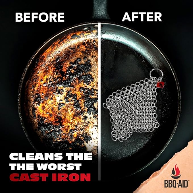 Knapp Made Cast Iron Chainmail Scrubber Kitchen Set - 4" and 7" Sizes. Premium Stainless Steel Cleaner for Your Finest Pots, Pans, and Kitchenware