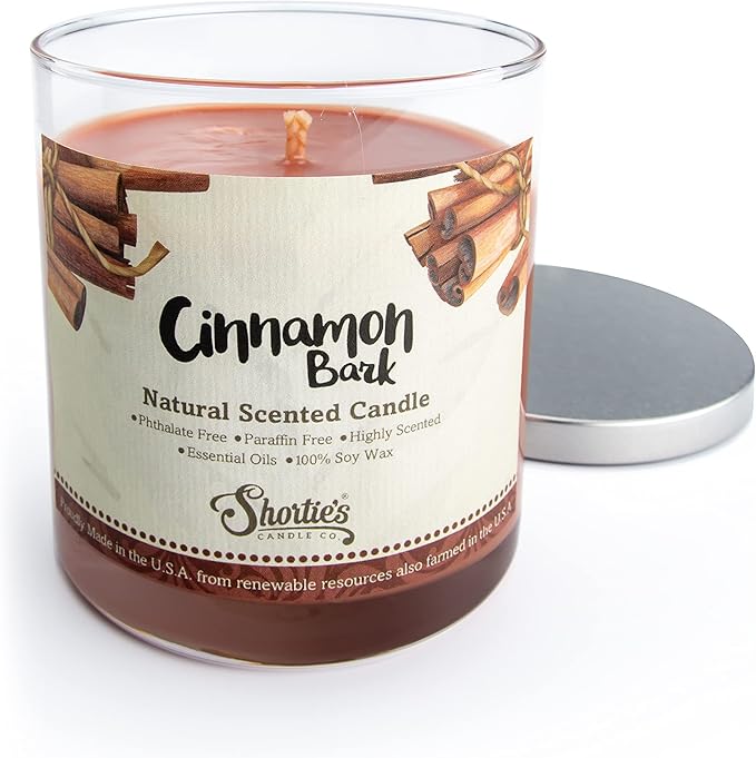 Cinnamon Bark Scented Natural Soy Candle, Essential Fragrance Oils, 100% Soy, Phthalate & Paraben Free, Clean Burning, 9 Oz.