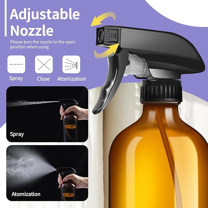 sietpoek 9 Pack Glass Spray Bottle 16oz, Empty Amber Spray Bottle Refillable Container for Essential Oils,Cleaning Products,Aromatherapy spray device