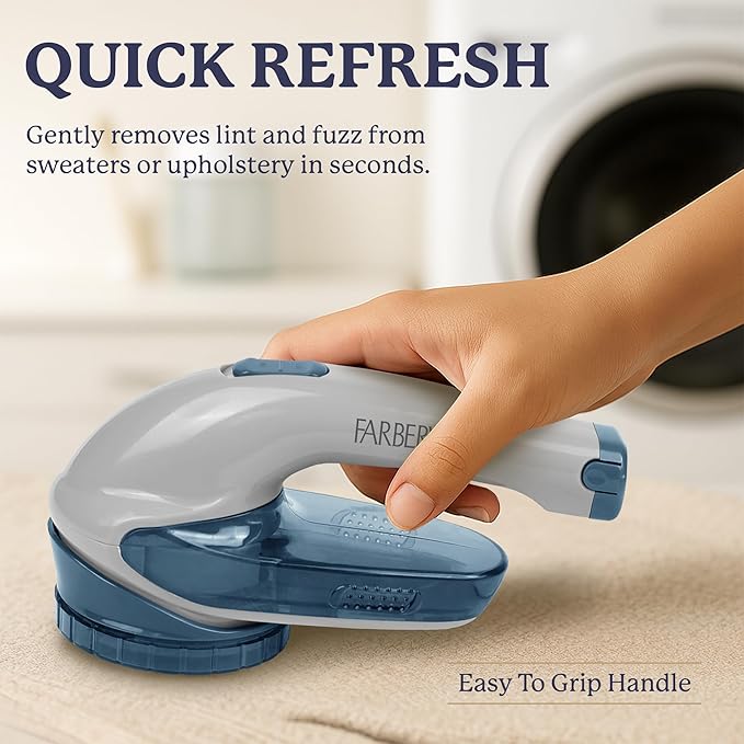 Farberware Large Lint Remover & Fabric Shaver Set – Battery Powered Sweater Shaver with Triple Blades and Extra Sticky Roller for Pet Hair, Fuzz & Pilling on Clothes & Furniture