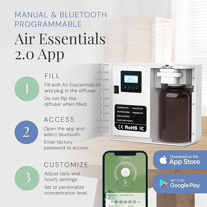 Air Esscentials The Radiant Smart Scent Air Machine – Large Nebulizing Waterless Diffuser for Whole Home & Commercial Use, Bluetooth/App Control, Covers 4,000 sq. ft., White