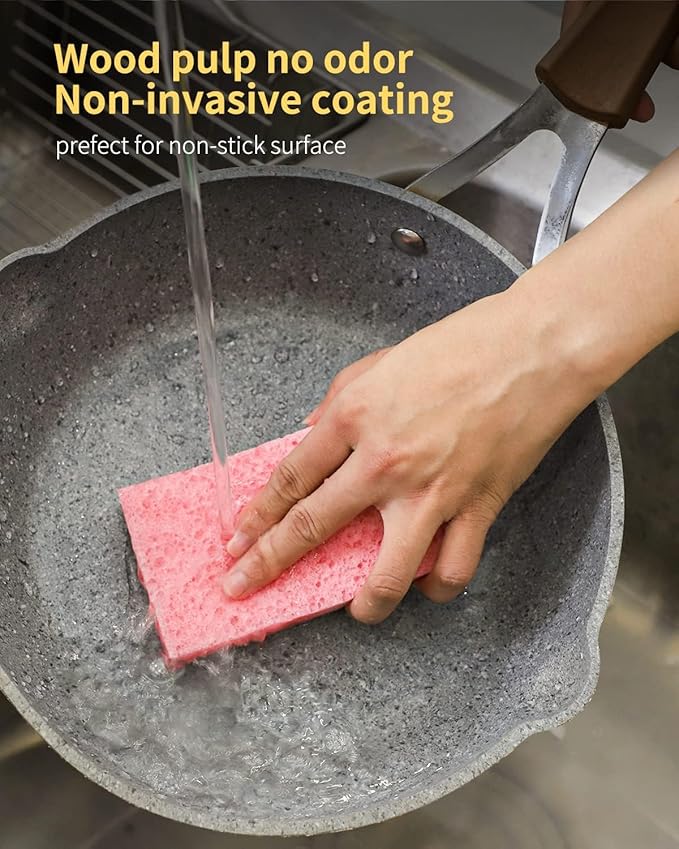 Cellulose Sponges,Heavy Duty Scrub Kitchen Sponge,Clean Tough Messes Without Scratching Sponges Kitchen,Pop Up Eco Sponges DIY Orange (6 Pack)