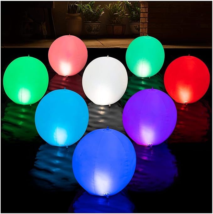 Solar Floating Pool Lights - Pack of 2 Solar Powered Color Changing 14-inch Balls - Float or Hang in Pool Garden Backyard Pond Party Decorations - Inflatable Wateproof