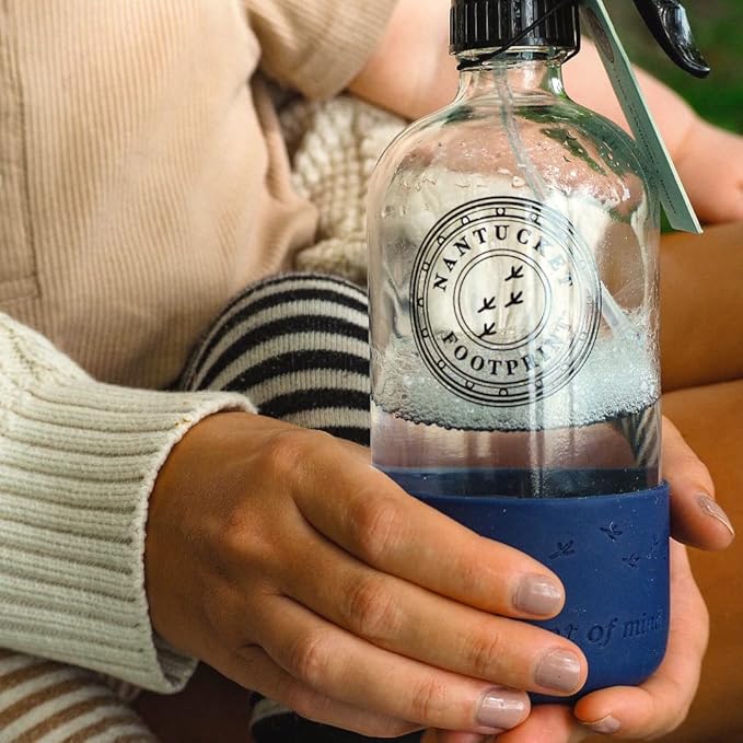 Nantucket Footprint Empty Clear Glass Spray Bottles |16 oz Glass Spray Bottle | Silicone Based Glass Spray Bottle | Use Cleaner Strip Refills