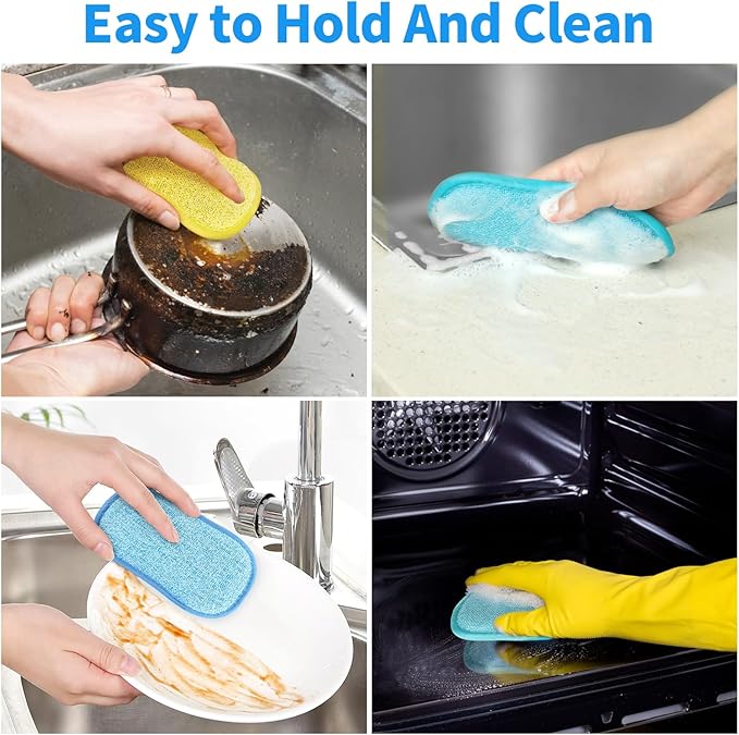 6 Pack Multi-Purpose Scrub Sponges for Kitchen 6 Colors, Non-Scratch Microfiber Sponge with Heavy Duty Scouring Power, Effortless Cleaning of Dishes, Pots and Pans