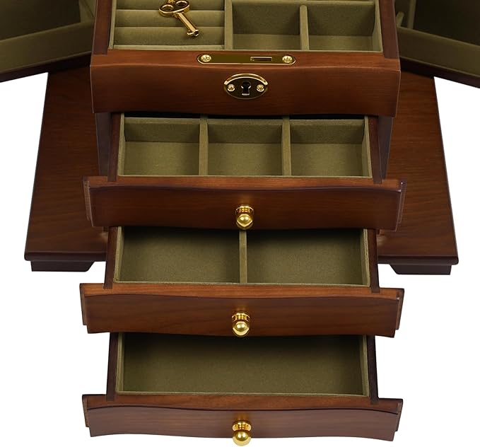 Jewelry Box,Wooden Jewelry Organizer,4 Layers Large Capacity Jewelry Holder Watches Necklace Ring Storage Box (Original Wood)
