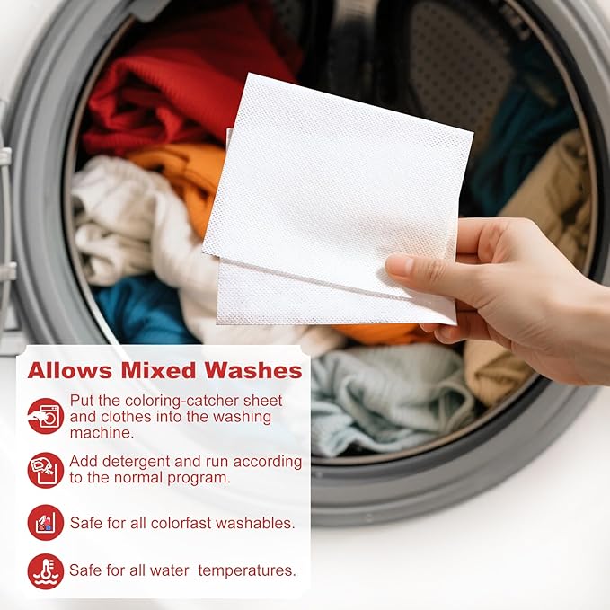 TIVERAIN 50 pcs Coloring-Catcher Sheet for Laundry,Color Grabbers Laundry Sheet,Allow Mixed Washes and Prevents Color Runs,Fragrance Free Color Absorber Sheets for Family No Fluorescent Agent