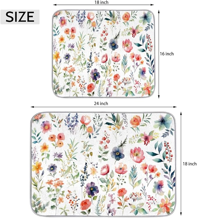 Hexteria Microfiber Absorbent Dish Draining Mat, Floral Dish Drying Mat for Kitchen Counter Washable Drainer Rack Pad, Vintage Floral