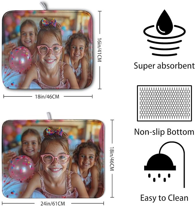 Kwlegh Customized Personalized Image Dish Drying Mat for Dishes 18x24 inch,Custom Any Photo or Text Drying Mat Large Microfiber Dish Drainer Mat Super Absorbent Dish Rack Pad for Coffee Bar Sinks