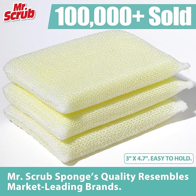 Mr. Scrub All-Purpose Sponges, Non Scratch, for Washing and Cleaning Dishes, Premium Scrub and Scrubbers, 12 Pads, Ideal for Kitchen, Bathroom
