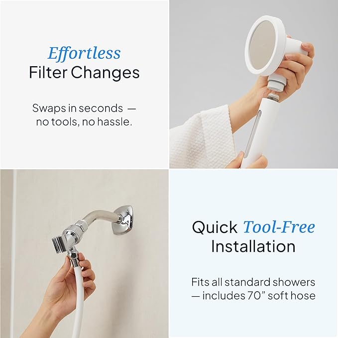 SecondShower Filtered Shower Hand for Hard Water | Clinically Proven for Skin Health, NSF Certified 99.9% Chlorine Removal, SPA Grade High Pressure, Korean Beauty Secret Natural Filter (Forest Green)