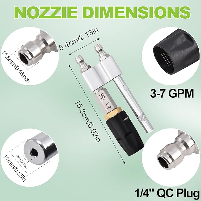 Ciunura 2 in 1 Downstream Soft Wash Chemical Nozzle, M5 Twist Nozzle Shooter Tips, 0-60° Adjustable Spray Pattern, for 1700 to 6000 PSI, 3 to 7 GPM Pressure Washer, with 1/4 inches Quick Connect