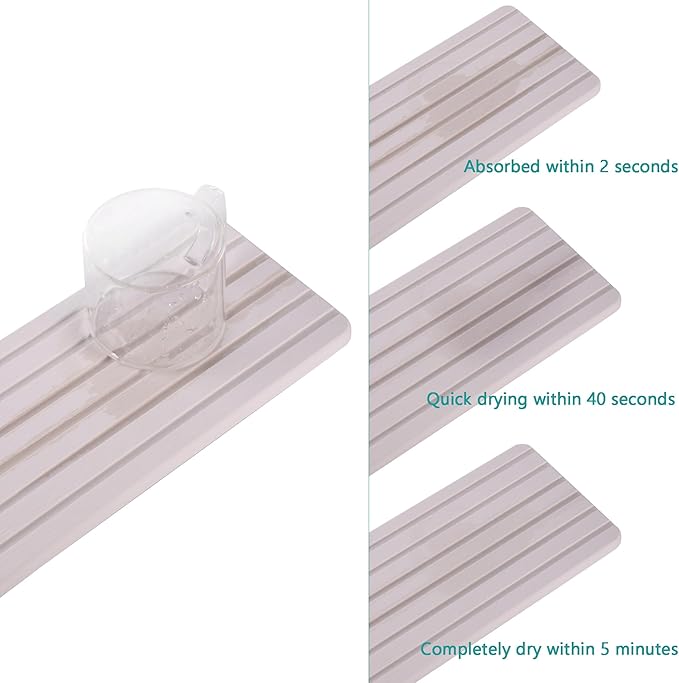 NiuYichee 2 PCS Water Absorbent Diatomite Coasters (10.2" x 4"), Grooved Design, Water Absorbing Stone Used for Hand Soaps & Plants & toiletries in The Modern Home