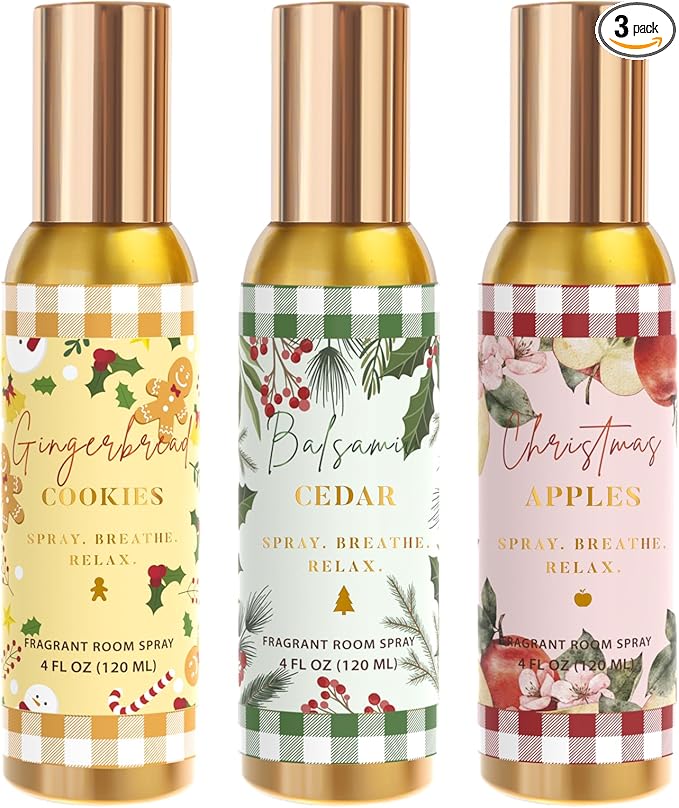 Room Spray, Balsamic Cedar, Apples, Gingerbread Cookies, 3 Pack, Each 4 fl oz, Concentrated Room Spray, Air Freshener for Home, Long-Lasting Odor Eliminator for Bathroom and Office