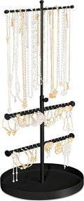 Jenseits Jewelry Holder Stand, 3 Tier Necklace Tree Organizer, Adjustable Height Jewelry Earring Display Towers, Long Necklaces Earrings Bracelets Jewelry Storage Rack for Dresser Bathroom Vanity
