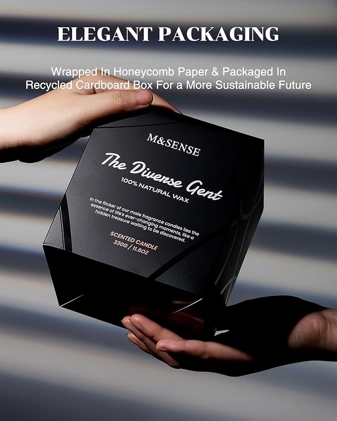 M&SENSE Citrus Vetiver Men Candles - Scented Soy Wax, 2 Wick, 11.6oz, 70 Hour Burn, Black, Organic, Masculine, Holiday Candle