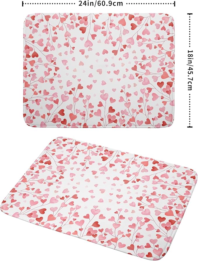 Valentines Day Dish Drying Mat for Kitchen Counter 24x18 Inch Love Drying Mat with Absorbent Reversible Microfiber Pink Heart Dish Drainer Mats Rack Pad for Coffee Countertop Protector