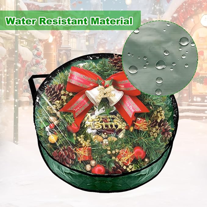 6 Pack Wreath Storage Container Bag, 24x8 Inch Christmas Wreath Storage Container Heavy Duty Christmas Wreath Boxes with Clear Window for Xmas Holiday Seasonal Wreath Garland (Green)