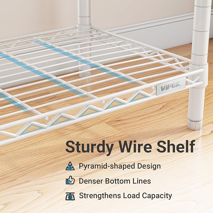 VIPEK V4C Heavy Duty Adjustable Clothing Rack, White Metal Closet Rack with Grey Cover, 57.9" L x 17.3" W x 76.4" H, 3 Hanging Rods & Side Hooks, Portable Closet