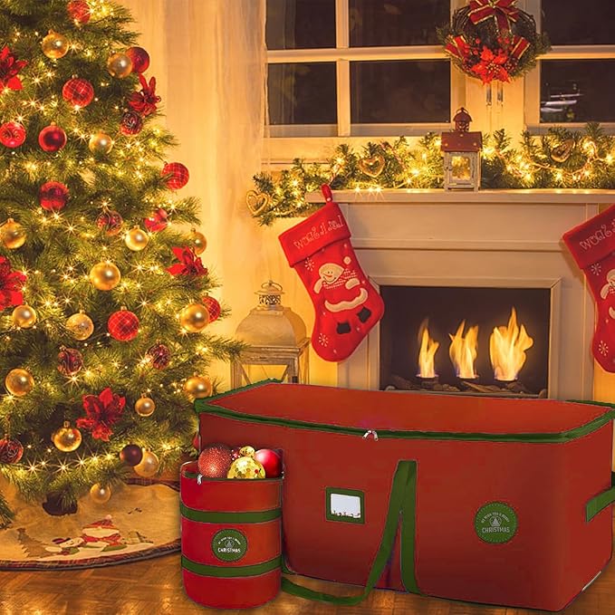 Christmas Tree Storage Bag 7.5Ft Tree Storage containers Bags 2 Piece Set with Small Storage Bag for Xmas Decorations (Green)