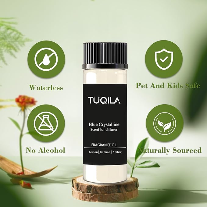 Waterless Essential Oil 20ml Blue Crystalline Hotel Scent- Lemon, Bergamot, Ocean, Jasmine, Amber& Musk Fragrance for Home, Hotel, Office, Car Aroma Scent Oils for Diffusers