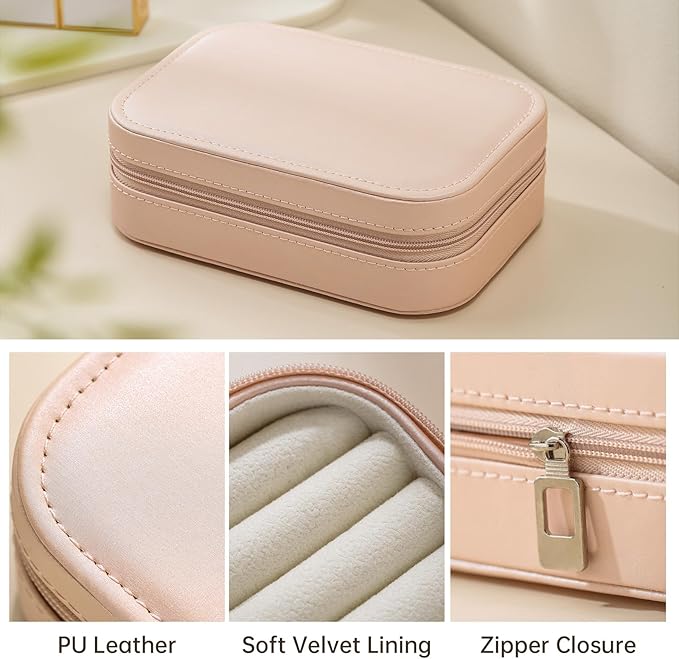 CASEGRACE Travel Jewelry Case, Double Layer Travel Jewelry Organizer for Necklace Earring Rings Jewelry Display Case for Women, Pink