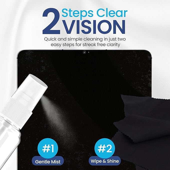 Purity Eyeglass Lens Cleaner Kit - 2 x 8oz and 1 x 2oz Lens Cleaner Spray Bottle + 2 Microfiber Cleaning Cloths - Safe for All Lenses (AR Coated Included), Eyeglasses and Screens - Clear