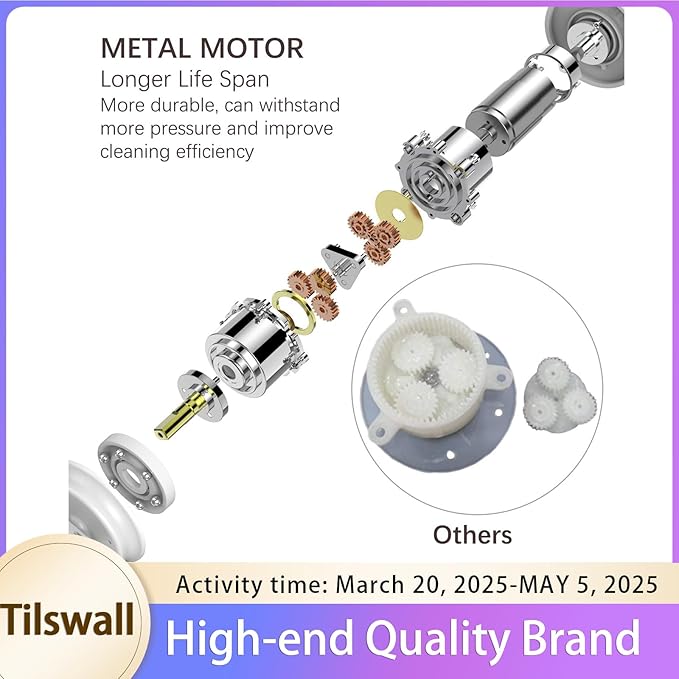 Tilswall Cordless Electric Spin Scrubber - IPX7 Waterproof Cleaning Brush with 180Min Runtime & 43" Extendable Handle, Ideal Gift for Home/Bathroom/Car (Includes 4 Brush Heads)