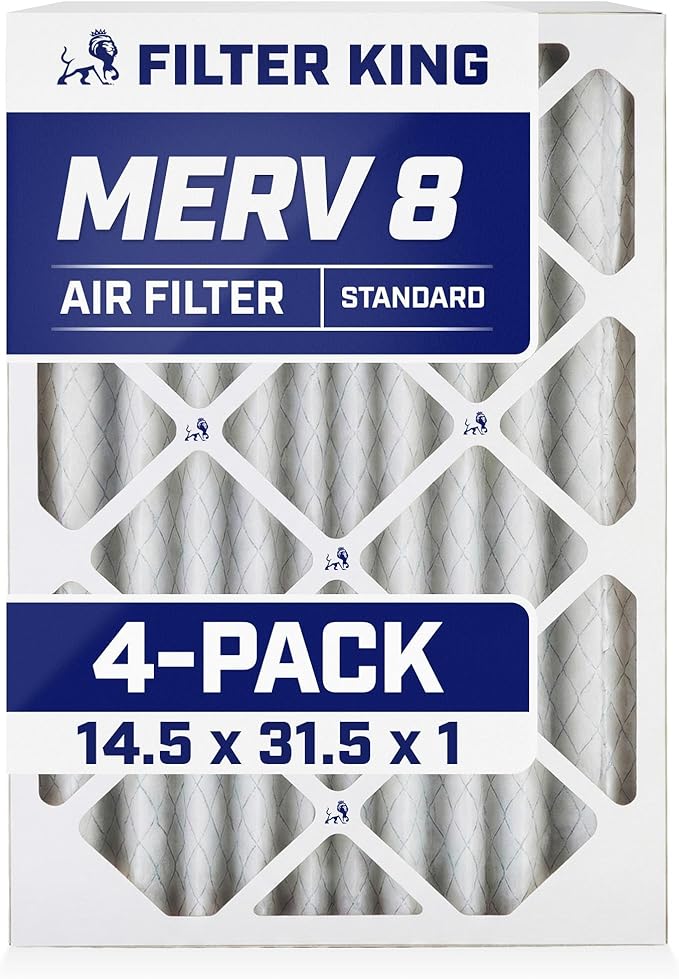 Filter King 14.5x31.5x1 Air Filter | 4-PACK | MERV 8 HVAC Pleated A/C Furnace Filters | MADE IN USA | Actual Size: 14.5 x 31.5 x .75"