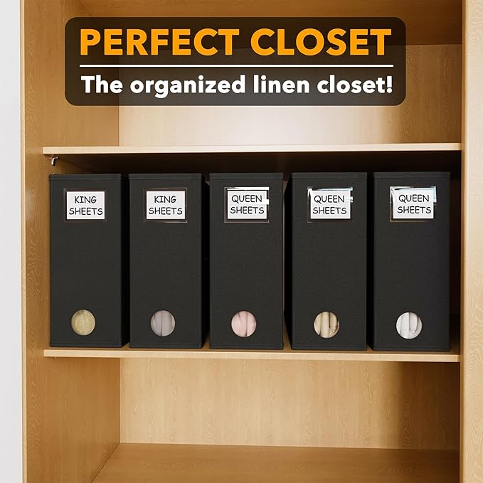 SpaceAid 5 Pack Bed Sheet Organizers and Storage, Foldable Sheet Organizer for Linen Closet, Sheets Set Folder Keeper with Window XL (Queen & King Size) Organizing Bedding Container, Black