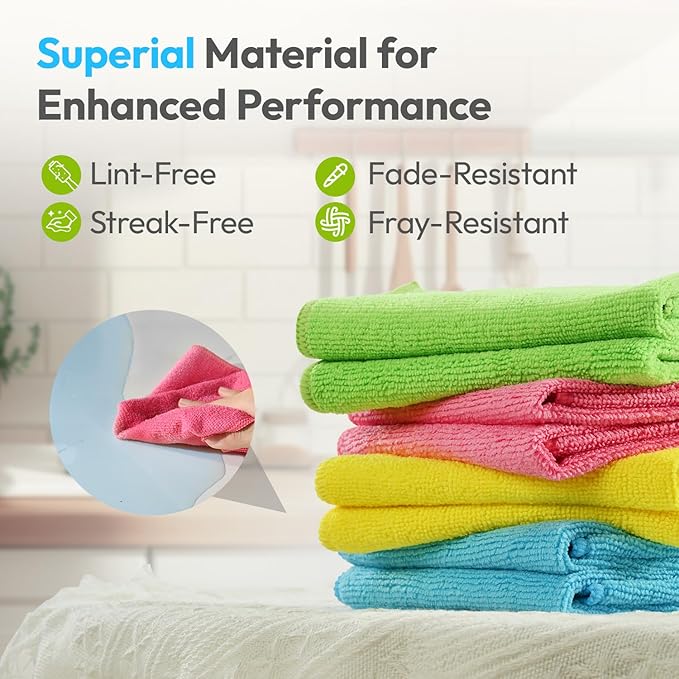 Tekswip Microfiber Cleaning Cloth 12"X12" 24 Pack Colour Lint Free Microfiber Towels for Cars-Extra Thick, Streak-Free, Fast Absorbent - Reusable Multi-Purpose Housekeeping Rags for Cars