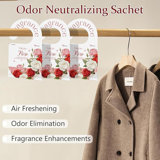 14 PCS Rose Sachets Bags for Drawers and Closets, Long Lasting Scented Sachets Air Fresheners, Natural Odor Eliminator, Home Fragrance for Wardrobe, Shoe Cabinet, Car & Bathroom Potpourri Bag