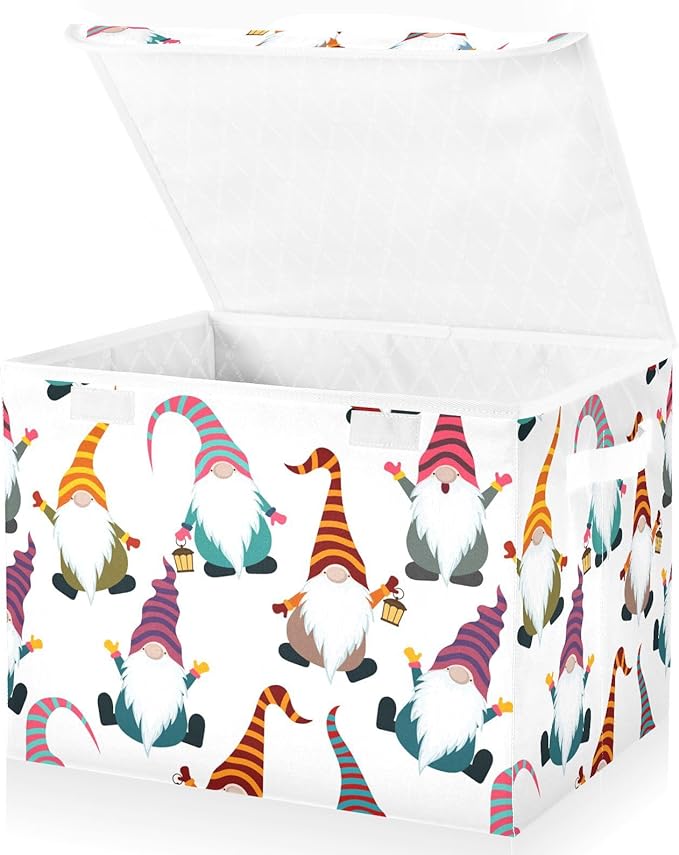 Christmas Baskets Collapsible Storage Bins with Lids, Christmas Gnomes Seamless Storage Boxes Clothes Baskets for Organizing