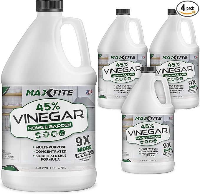 MaxTite Ultra-Strength 45% Vinegar for Home & Garden Cleaning (4 Pack of 1 Gallon Bottles)