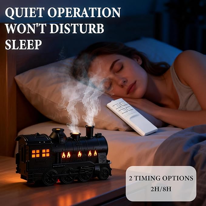 Train Diffuser 300ML Essential Oil Diffuser Cool Mist Humidifier Aroma Diffuser,2 Color Light 2 Mist Modes,3-in-1 Vintage Steam Train Diffuser Humidifier with Remote Control,Home Decor & Gift (Black)