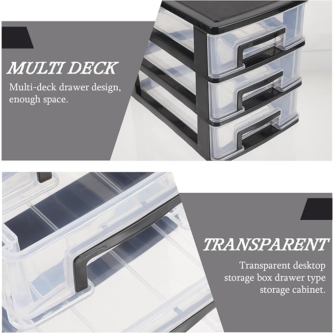 DOITOOL Three- Layer Storage Drawers - Portable Plastic Drawers Organizer - Transparent Kitchen Pantry Storage Cabinet Multifunction Plastic Drawers for Home Office Bedroom（Black