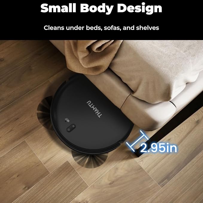 Thamtu Robot Vacuum and Mop Combo, Slim 2-in-1 Vacuum Robotic with Strong Suction, Auto-Charging, Scheduling, Smart Robot Vacuum Cleaner Ideal for Pet Hair, Hard Floors & Low-Pile Carpets