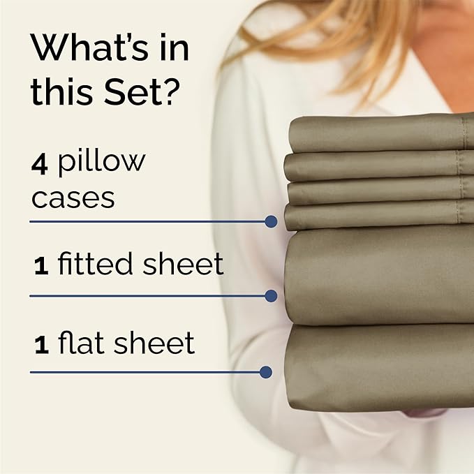 Queen 6 Piece Sheet Set - Comfy Breathable & Cooling - Ultra Soft Hotel Luxury Bedding Set w/ 8-16 Inch Deep Pockets - 1 Flat & 1 Fitted Sheet & 4 Pillowcases - Cozy, Wrinkle Free & Easy Care - Khaki