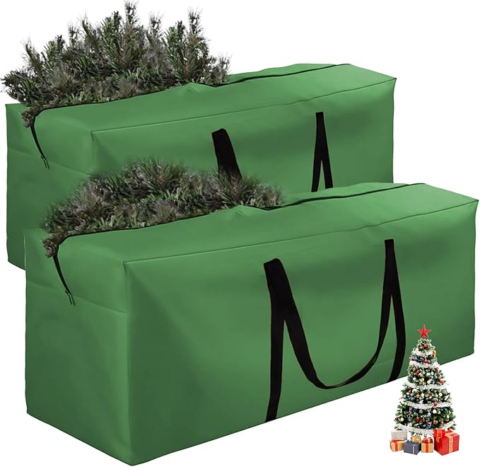 Christmas Tree Storage Bag-Extra Large 420D Tree Storage Holiday Bags for Disassembled Artificial Trees (Fits 9ft-12ft), Waterproof Double Zippers and Durable Handle, 68"L x 30"W x 20"H, Green,2 Pack