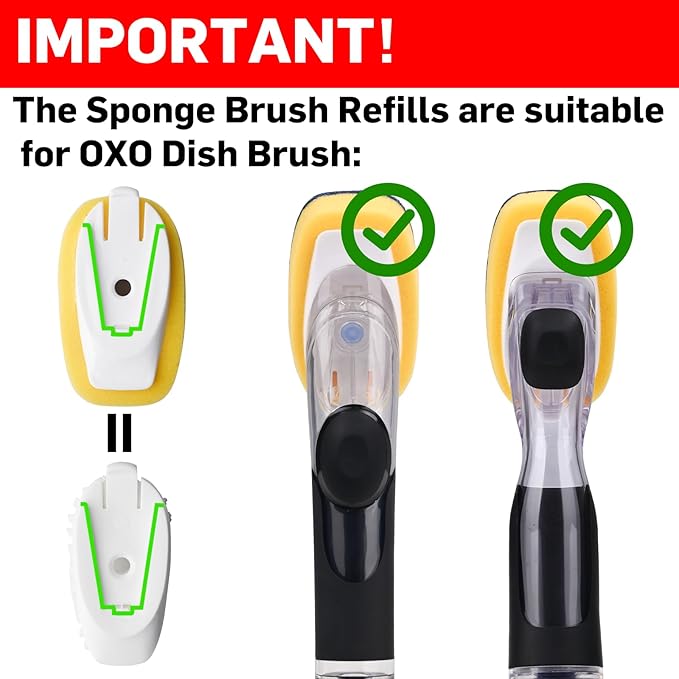 Sponge Brush Refills for OXO Soap Dispensing Dish Brush - 4 Pack Dish Cleaning Soap Dispensing Head Replacement for Scrubber