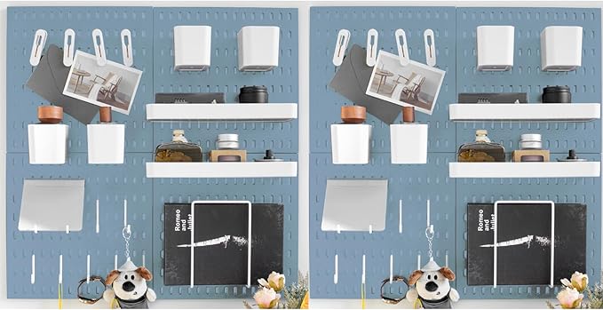 RIVTUN Wall-Mounted Pegboard Kit, 50.4" x 25.2" Organizer Panel – Large, Cost-Effective & Nail-Free Installation Blue