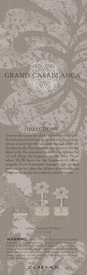 Zodax Grand Casablanca Porcelain Oil Diffuser - Home Fragrance Oil Diffuser Ideal for Living Room, Bathroom, Office - Flower Design - Gift Box Packaging Included - White Hibiscus - 1.69 Oz.