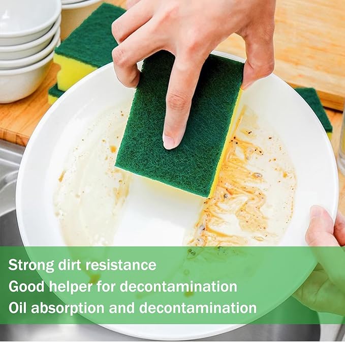 NESTLY Sponges, Eco Non-Scratch Scrub Pads, Dish Scrubber for Cleaning Kitchen and Dish Cleaning,12 Scrubbing Sponges+ Draining Rack
