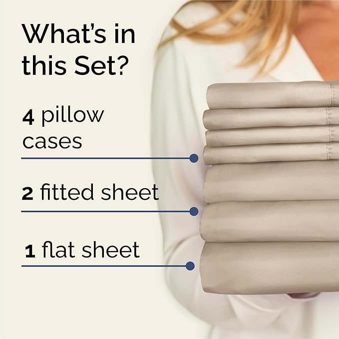 Split King 7 Piece Sheet Set - Comfy Breathable & Cooling - Ultra-Soft Hotel Luxury Bedding Set w/ 8-16 Inch Deep Pockets - 1 Flat & 2 Fitted Sheet & 4 Pillowcases - Wrinkle Free & Easy Care - Cream