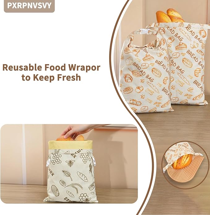 2-PACK Beeswax Bread Bag - Reusable Food Wrapor Homemade Sourdough Loaf,to Keep Fresh Fridge-Safe Beeswax Perfect for Cheese, Fruits Washable & Sustainable Alternative to Plastic