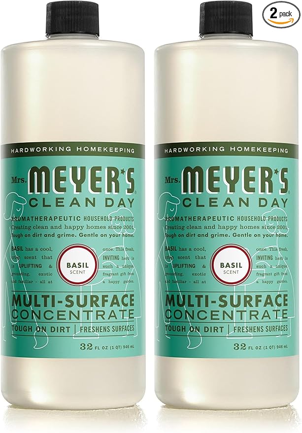 MRS. MEYER'S CLEAN DAY Multi-Surface Cleaner Concentrate, Use to Clean Floors, Tile, Counters, Basil, 32 fl. oz (Pack of 2)