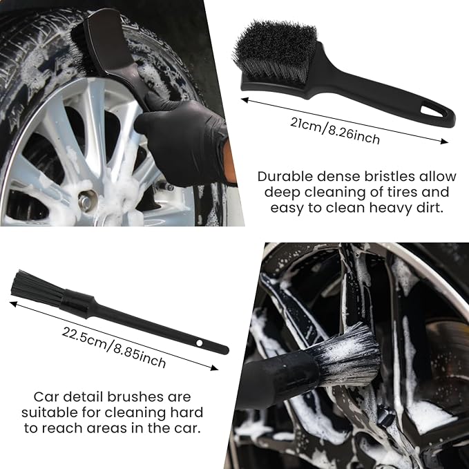 DEPOTA 7PCS Wheel Cleaner Brush Kit, Tire Brushes, Rim Cleaner Brush,Car Detailing Brushes, Tire Shine Applicator Pad, Car Wash Tools for Wheels and Tires No Spatter