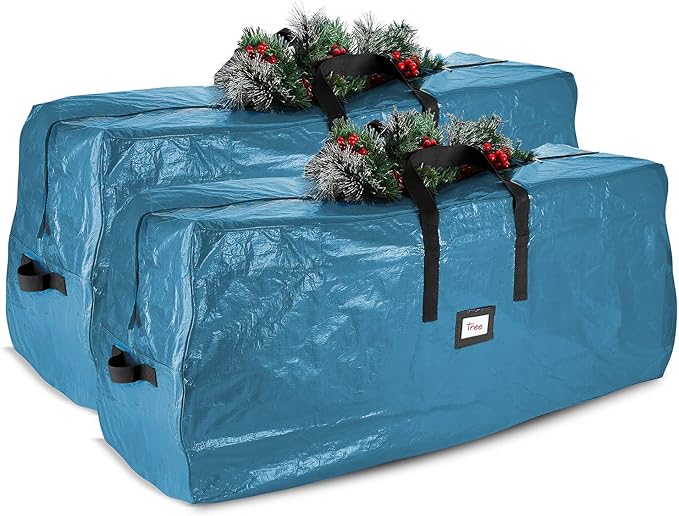 Hearth & Harbor 7.5 ft Christmas Tree Storage Bag - Artificial Christmas Tree Bag with Reinforced Handles, Dual Zipper, Wide Opening - Large Storage Container for Trees and Decorations, 2 Piece set